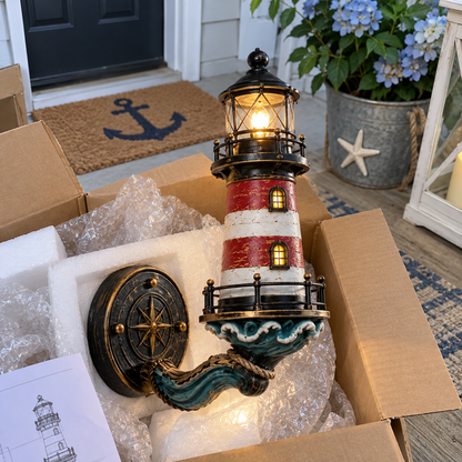 Vintage coastal lighthouse wall light detail view 9