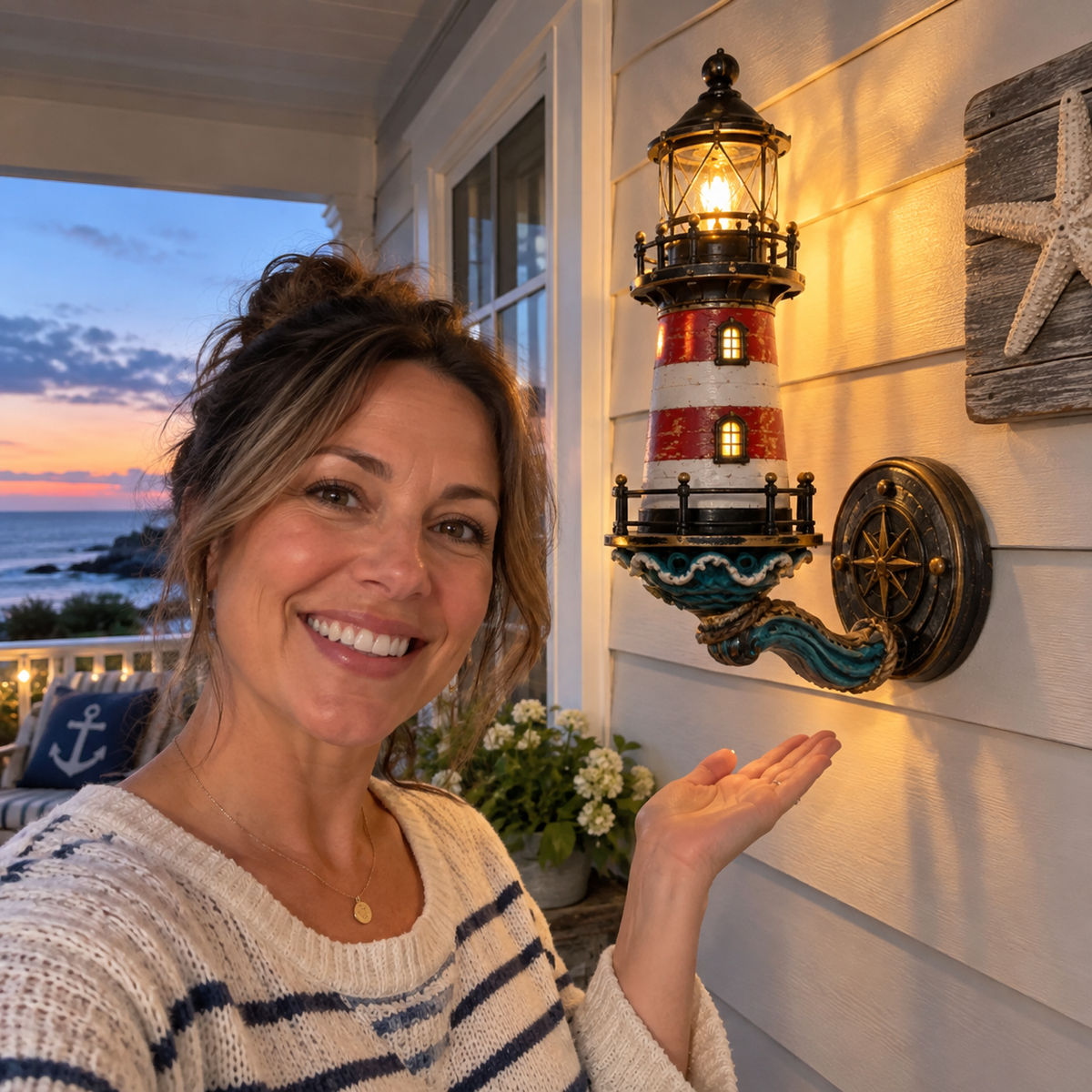 Vintage coastal lighthouse wall light detail view 10