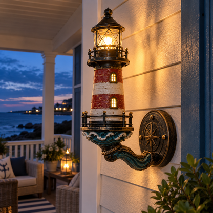 Vintage coastal lighthouse wall light detail view 11
