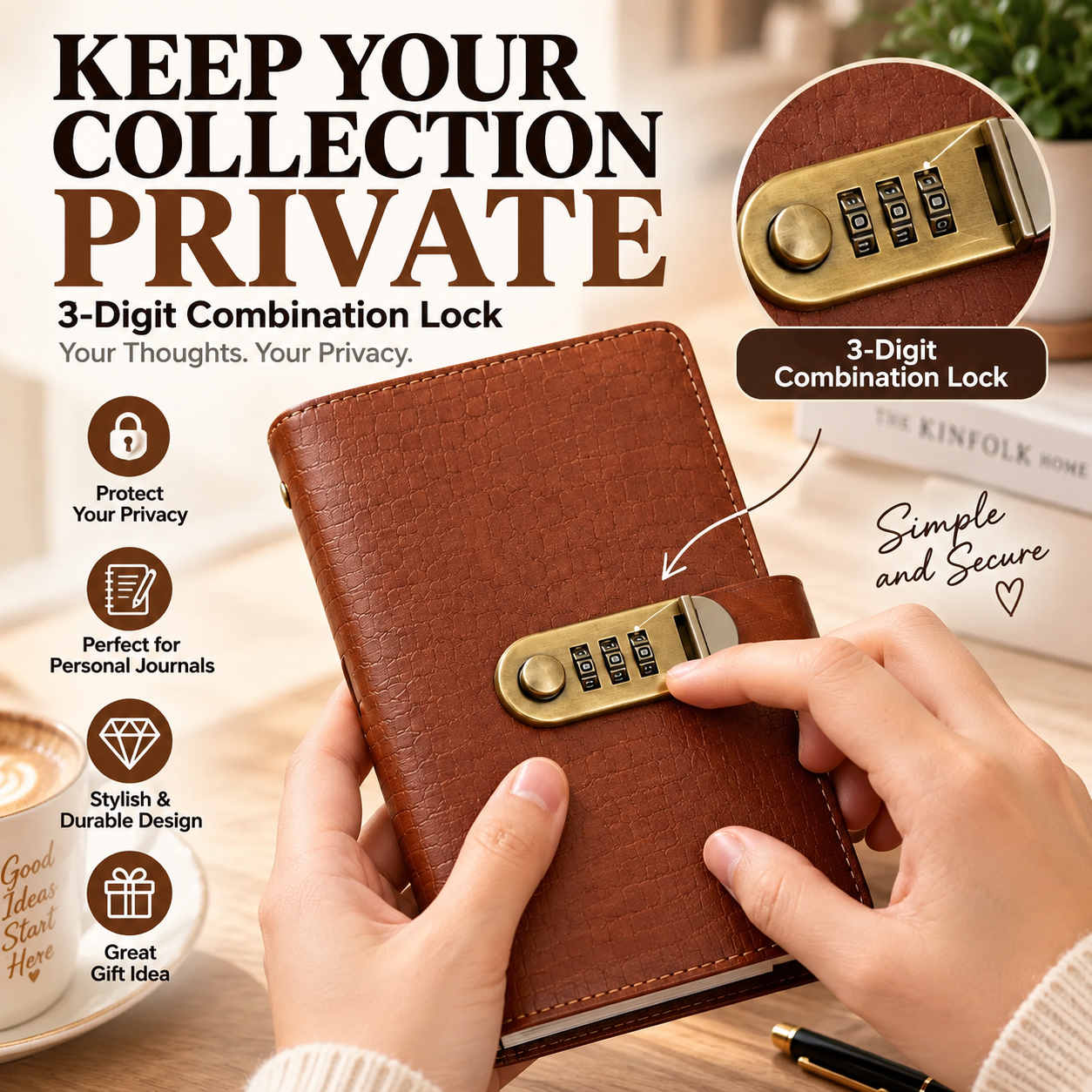 Locking banknote collection booklet with 3 digit combination lock