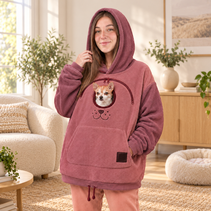🐕 Cozy Fleece Pet BondingPouch Hoodie - Warm &Supportive Small Pet CarrierClothing