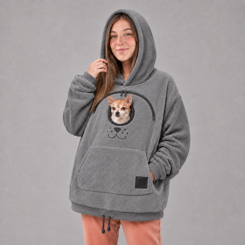 🐕 Cozy Fleece Pet BondingPouch Hoodie - Warm &Supportive Small Pet CarrierClothing