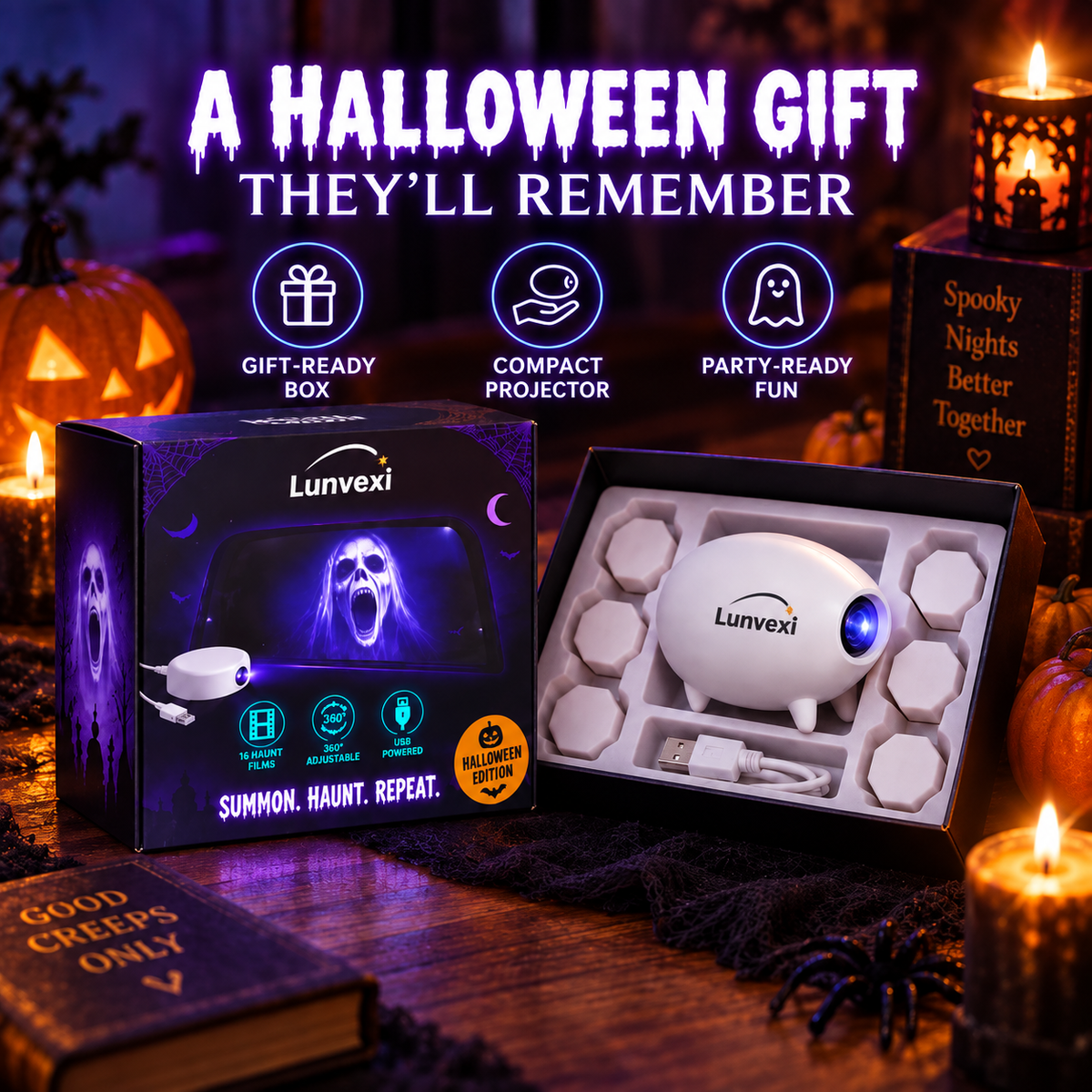🎃 Halloween Window Projector 👻 16 Spooky Films USB Powered Holiday Decor