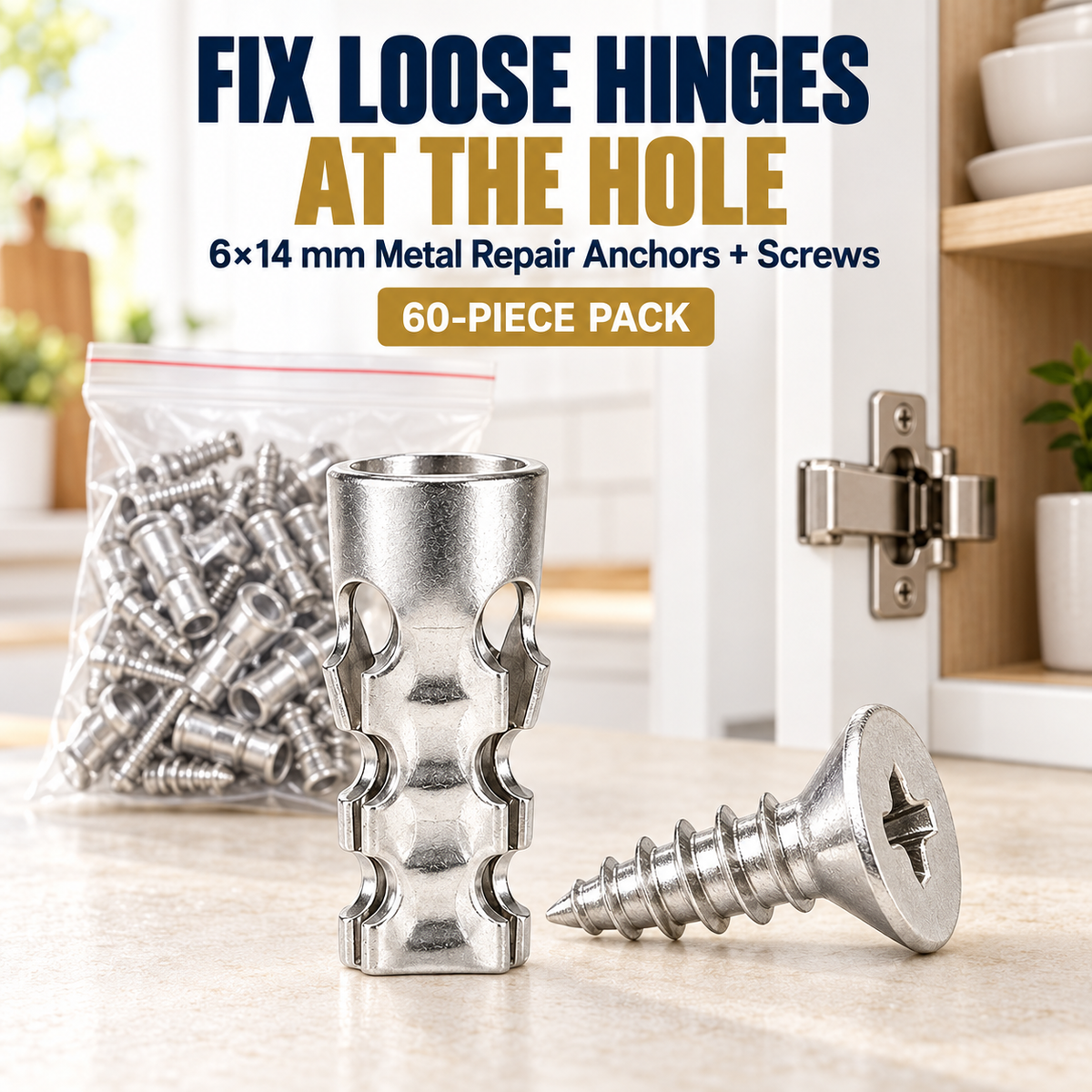 🔧🚪6x14mm Door Hinge Repair Screws & Wall Anchors Pack(60pcs)
