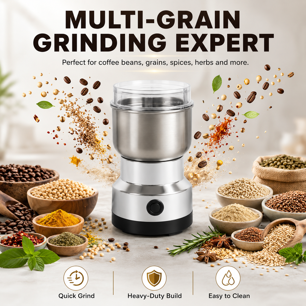 🚀 High-Speed Stainless Steel Grain Grinder ✨ Fast & Efficient Grinding