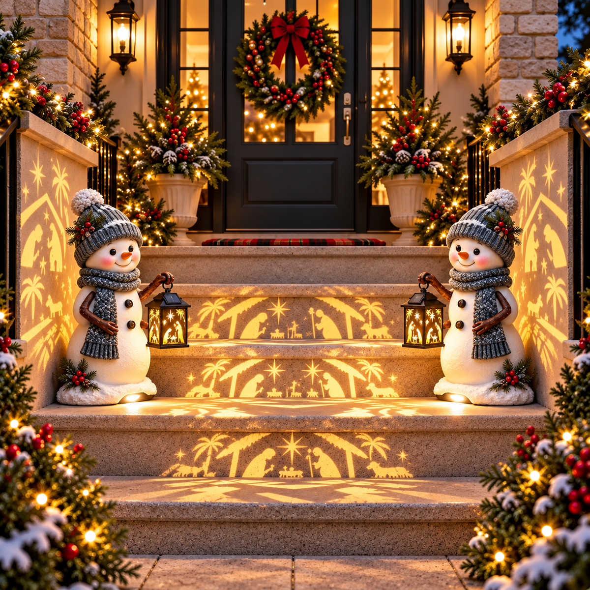 💫⛄ Last Day 49% Snowman Nativity Glow™ – Solar Christmas Step Light with Holy Family Projection🎉