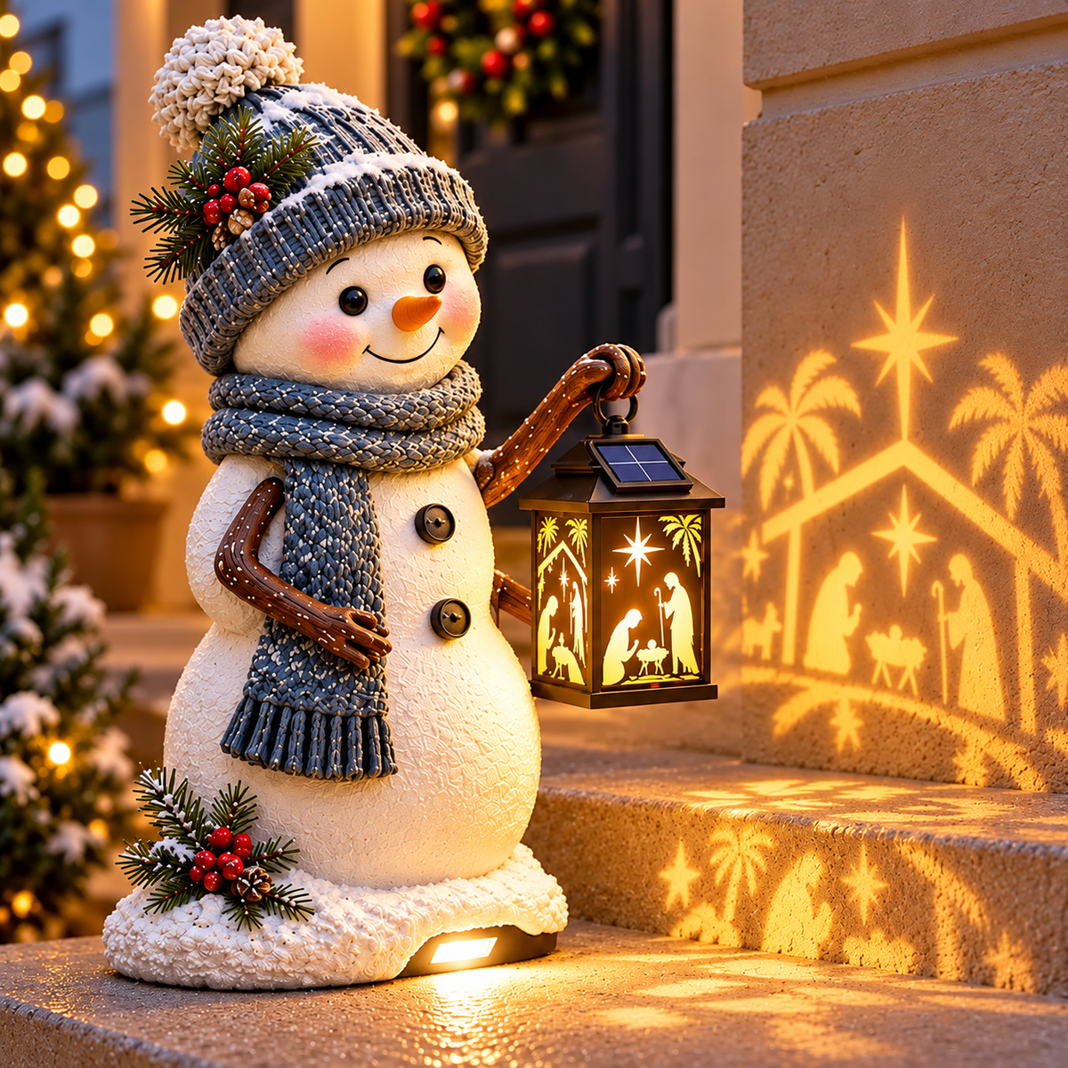 💫⛄ Last Day 49% Snowman Nativity Glow™ – Solar Christmas Step Light with Holy Family Projection🎉