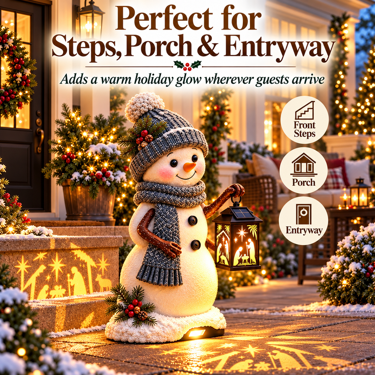 💫⛄ Last Day 49% Snowman Nativity Glow™ – Solar Christmas Step Light with Holy Family Projection🎉