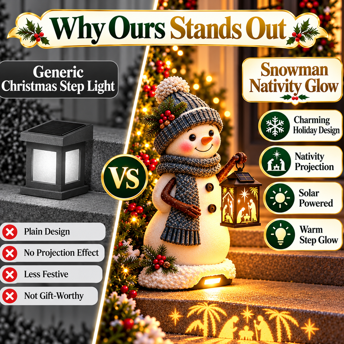 💫⛄ Last Day 49% Snowman Nativity Glow™ – Solar Christmas Step Light with Holy Family Projection🎉