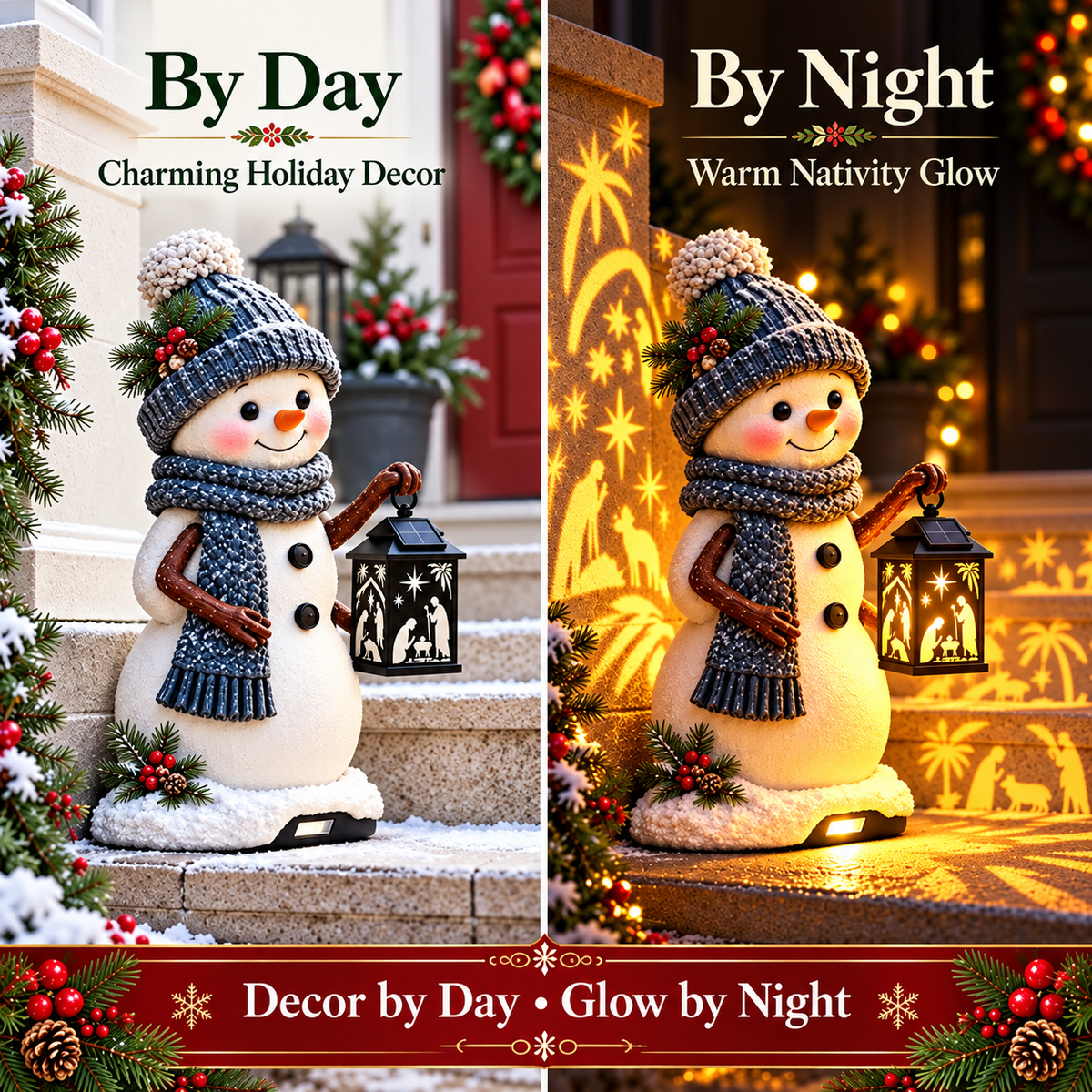 💫⛄ Last Day 49% Snowman Nativity Glow™ – Solar Christmas Step Light with Holy Family Projection🎉