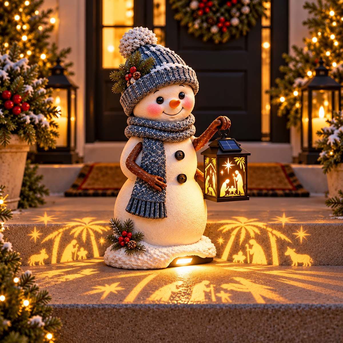 💫⛄ Last Day 49% Snowman Nativity Glow™ – Solar Christmas Step Light with Holy Family Projection🎉