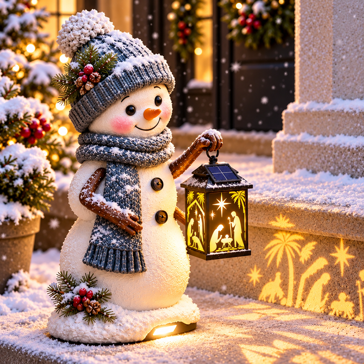 💫⛄ Last Day 49% Snowman Nativity Glow™ – Solar Christmas Step Light with Holy Family Projection🎉