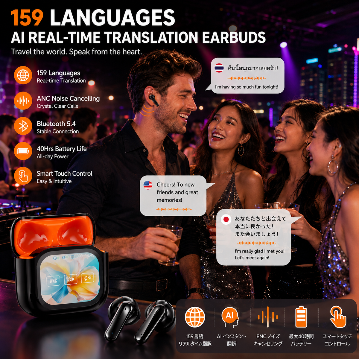 🌐 VoxPro™ AI Translation Earbuds – Smart Noise-Canceling Wireless Translator Headphones