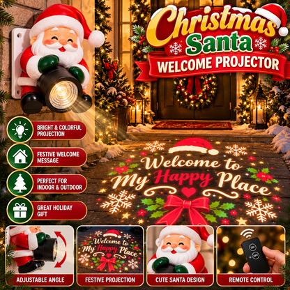 🔥HOT SALE🎅💡 Santa Christmas Welcome Projector – Festive Holiday Doorway Light with Remote Control ✨