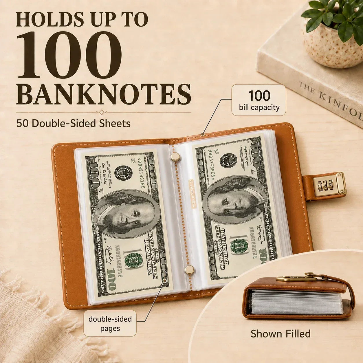 Banknote collection booklet holding up to 100 banknotes