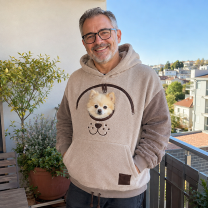 🐕 Cozy Fleece Pet BondingPouch Hoodie - Warm &Supportive Small Pet CarrierClothing