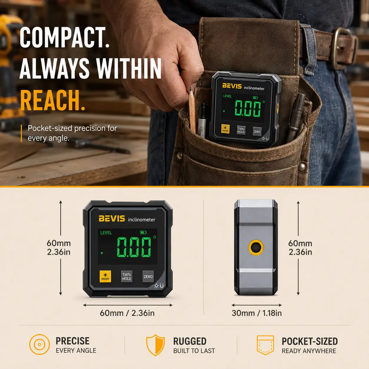 🧲 Magnetic Digital Angle Gauge – Laser Alignment, ZERO Function & USB Rechargeable