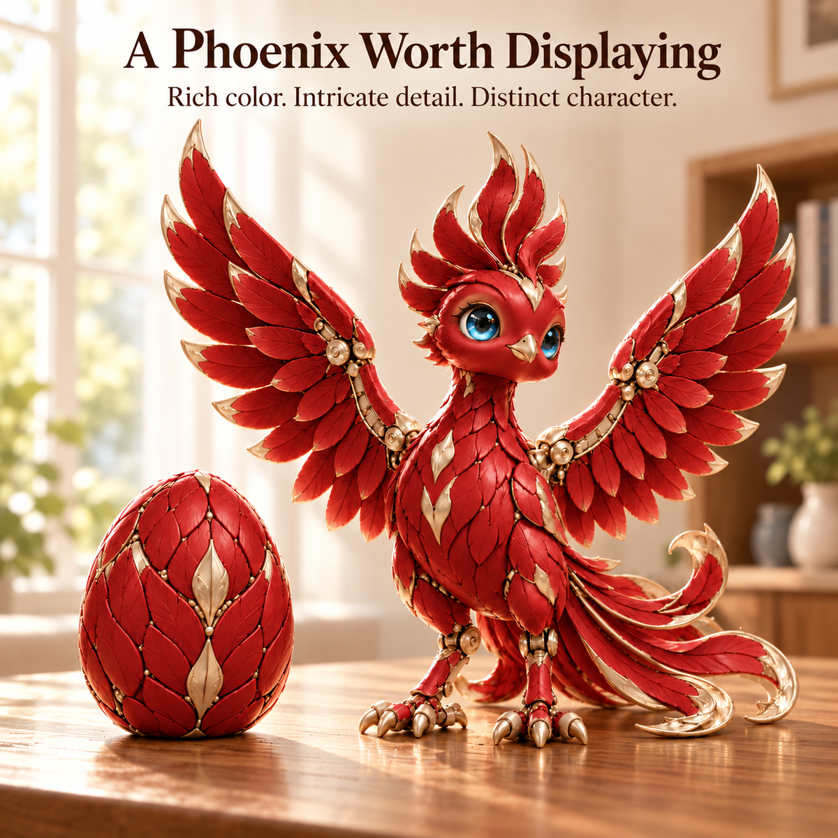 🔥 Mythical Phoenix Figurine ✨ Red & Gold Fantasy Decor
