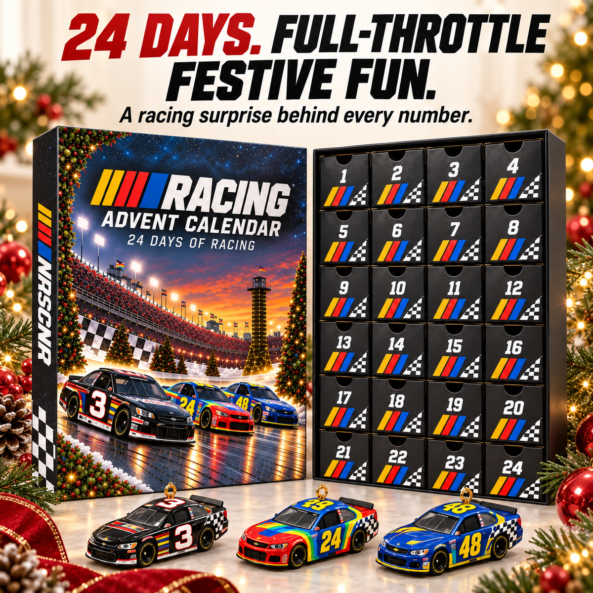 Racing advent calendar holiday collectible showcase