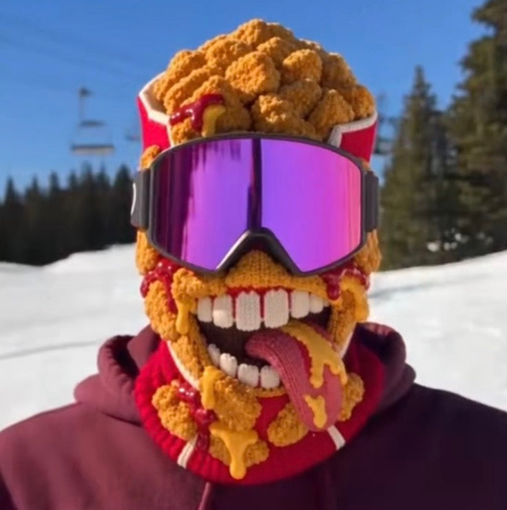 Funny Food Balaclava Ski Mask, Novelty Knitted Full Face Mask with Stretch Fit, Warm Winter Head Cover for Skiing, Snowboarding, Streetwear, Parties & Costume Fun