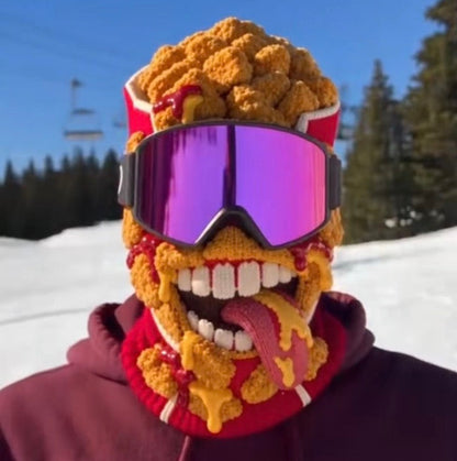 Funny Food Balaclava Ski Mask, Novelty Knitted Full Face Mask with Stretch Fit, Warm Winter Head Cover for Skiing, Snowboarding, Streetwear, Parties & Costume Fun