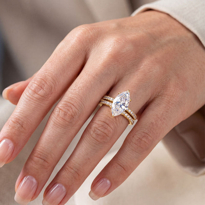 💍 Marquise Sparkle Ring Set – Elegant Two-Piece Gold-Tone Statement Jewelry ✨