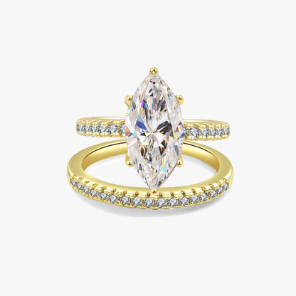 💍 Marquise Sparkle Ring Set – Elegant Two-Piece Gold-Tone Statement Jewelry ✨