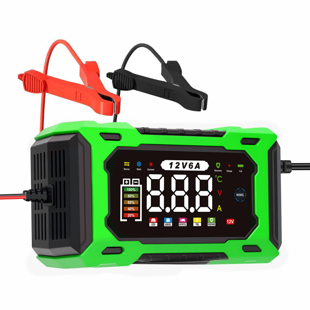 🔋 12V 6A Smart Battery Charger – Intelligent Car Battery Maintainer With LCD Display & Pulse Repair Mode