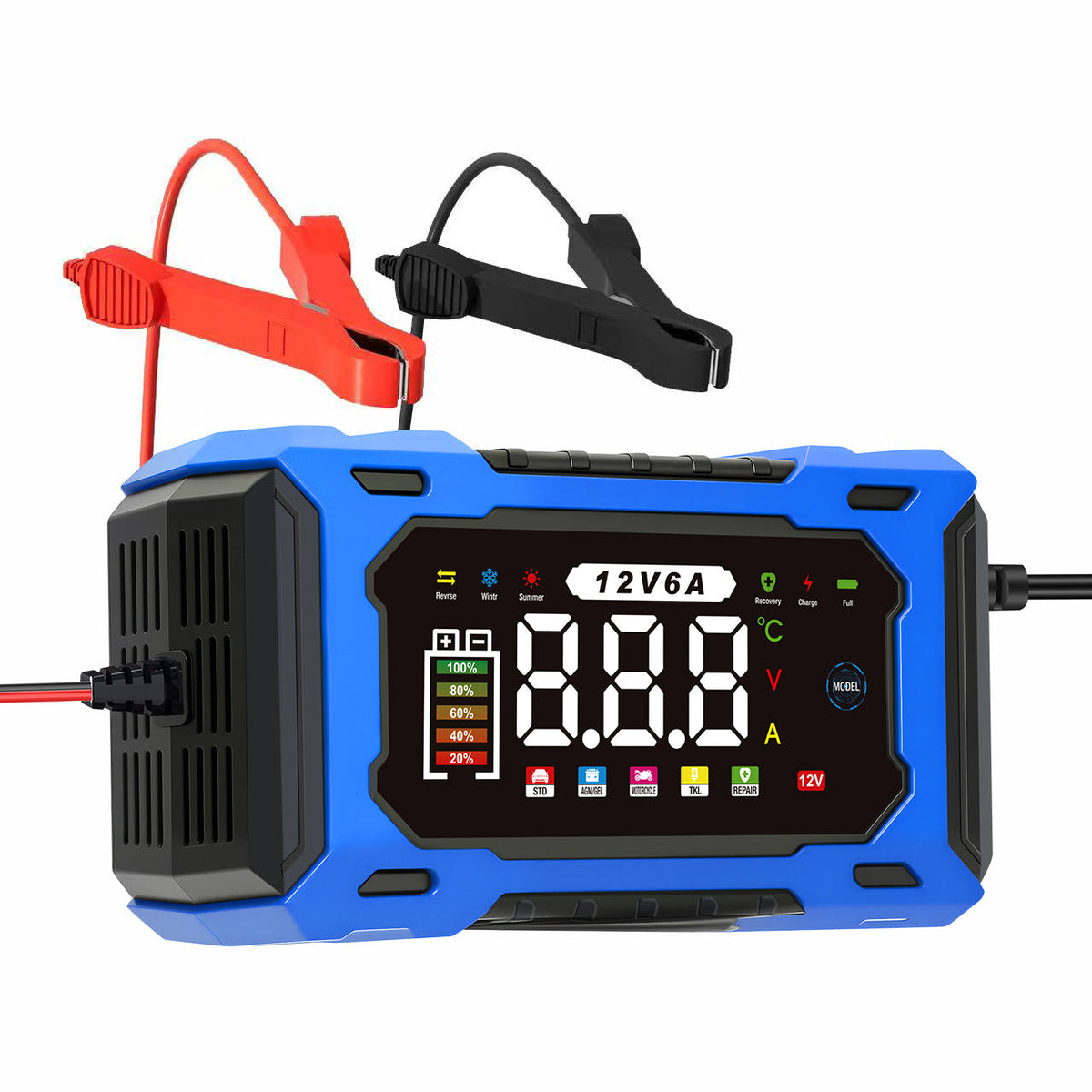 🔋 12V 6A Smart Battery Charger – Intelligent Car Battery Maintainer With LCD Display & Pulse Repair Mode