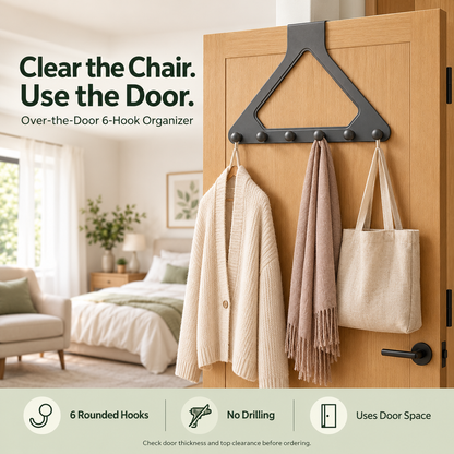 Six hook door organizer mounted on door