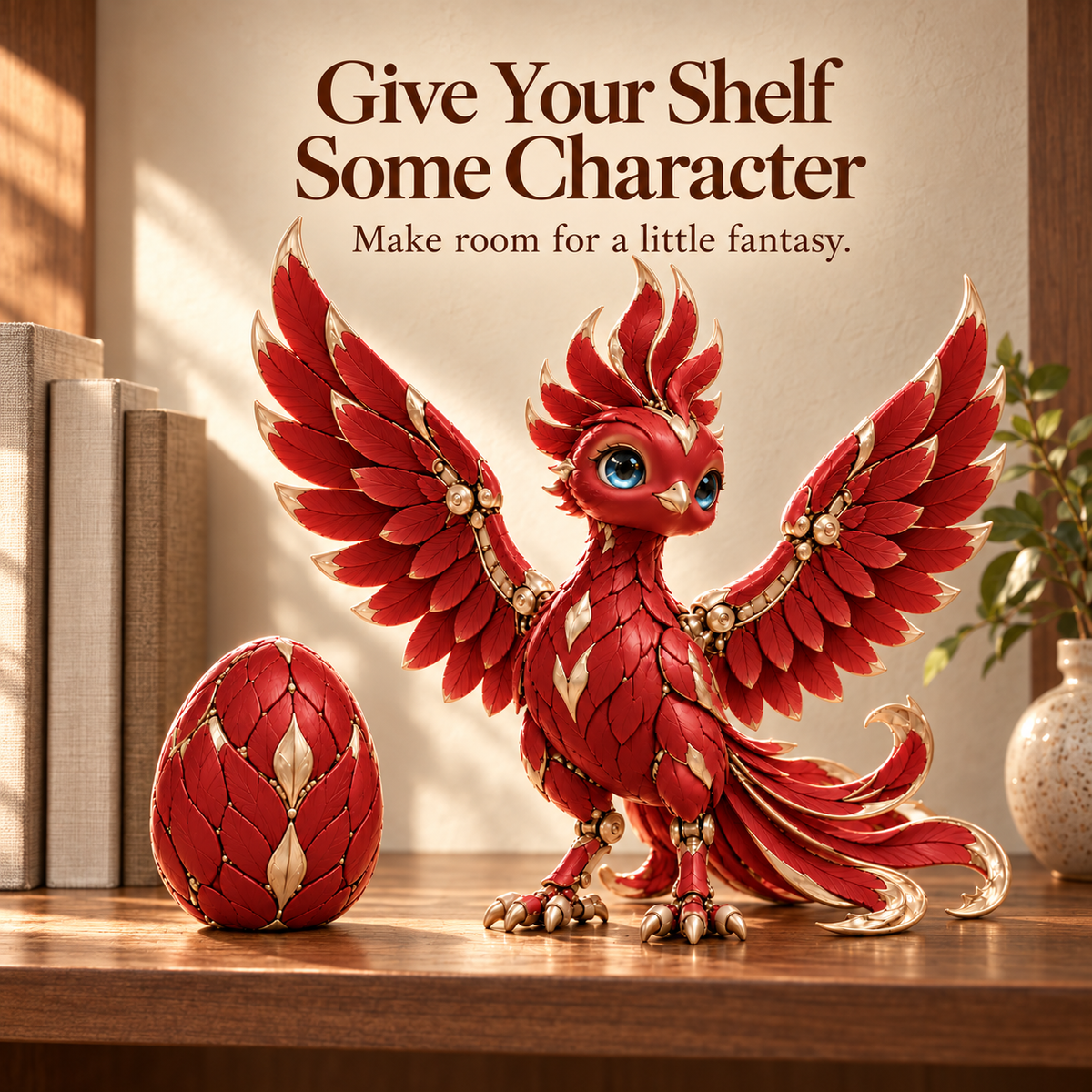 🔥 Mythical Phoenix Figurine ✨ Red & Gold Fantasy Decor
