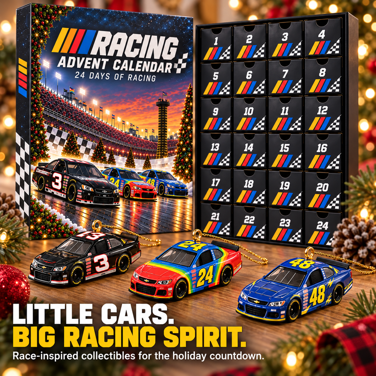 Racing-inspired miniature Christmas ornaments