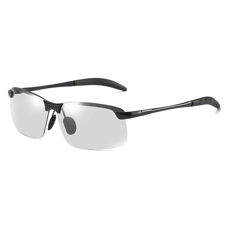 Black frame photochromic semi-rimless sunglasses