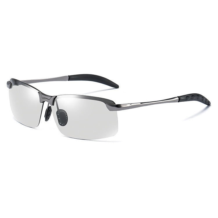 Gunmetal frame photochromic semi-rimless sunglasses