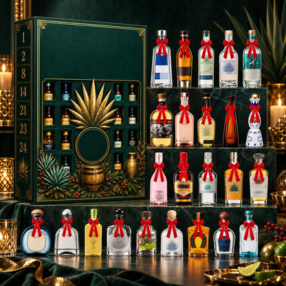 24-Day Mini Tequila Bottle Advent Blind Box for Holiday Celebration, Bar Table Decor, Collector Gift & Family Countdown