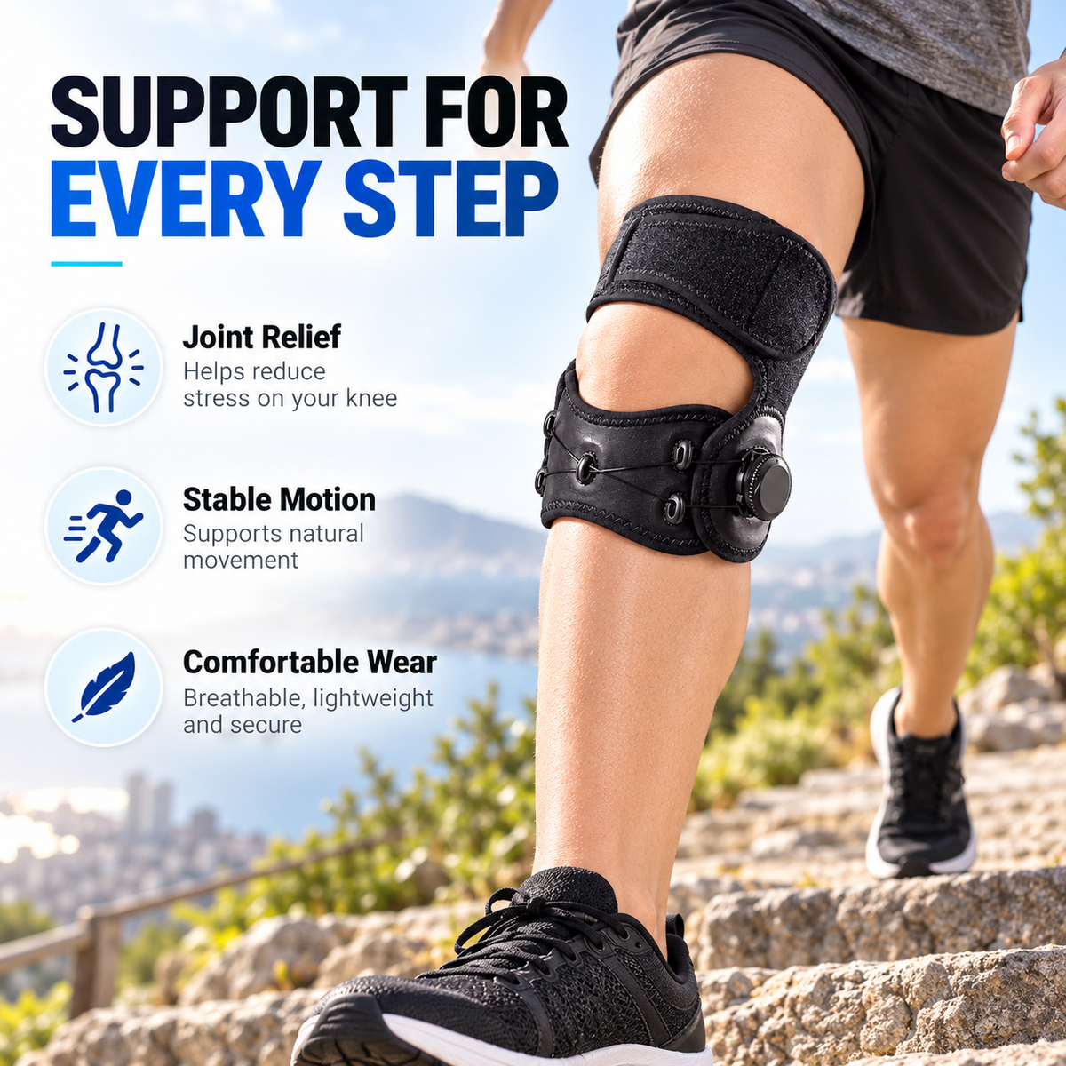 Adjustable Knee Support Brace – Dial Fit Compression Knee Stabilizer for Sports & Daily Support
