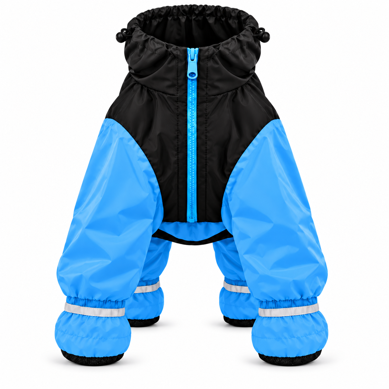 Black and blue hooded four-leg dog raincoat