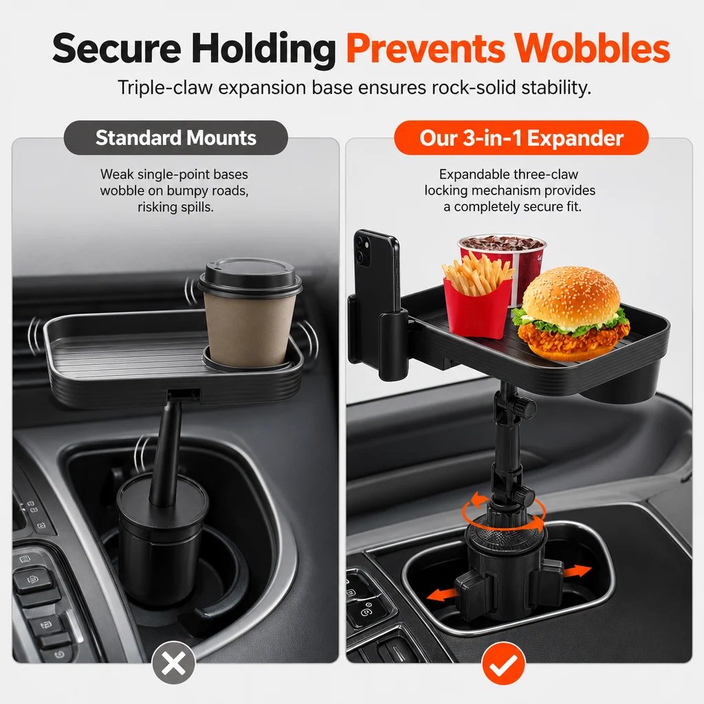 3-in-1 car cup holder phone mount with tray and organizer - product image 8