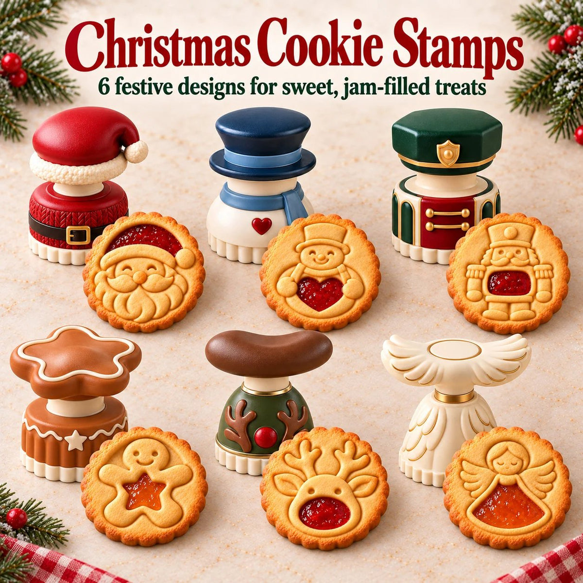 🎄🍪 Christmas Jam Cookie Press – Festive Character Cookie Stamps with Embossed Designs & Jam-Fill Centers | Holiday Baking Fun 🎅❤️