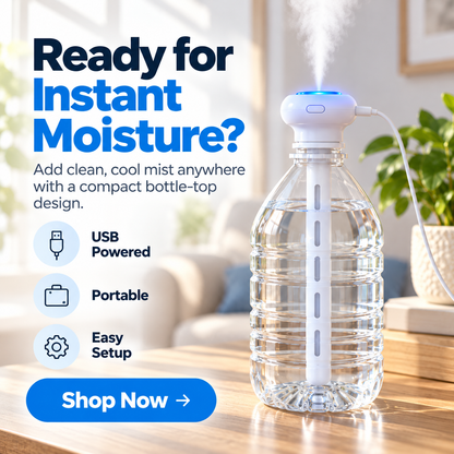 MistMate™ Bottle-Top USB Humidifier – Compact Cool-Mist Setup