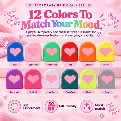 🌈 ColorPop™ Temporary Hair Chalk Set – 12-Color Instant Hair Transformation Kit