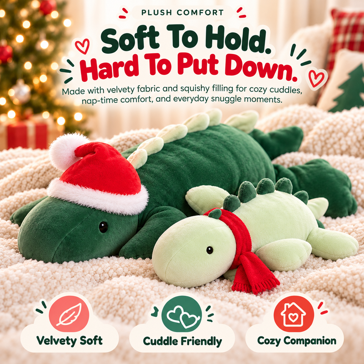 🦖 DinoSnuggle™ Christmas Dinosaur Plush Duo – Soft & Cuddly Holiday Gift Set