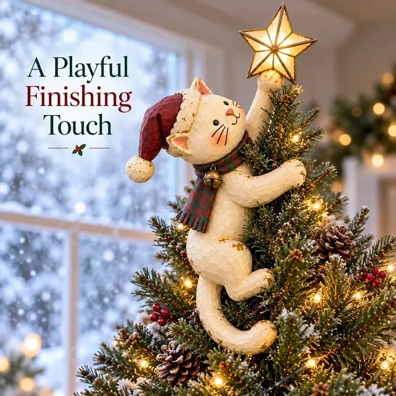 Vintage Lighted Cat Christmas Tree Topper