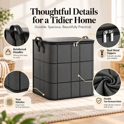 Large Capacity Storage Box – Foldable Fabric Organizer Bin with Lid for Closet, Bedroom & Home Storage