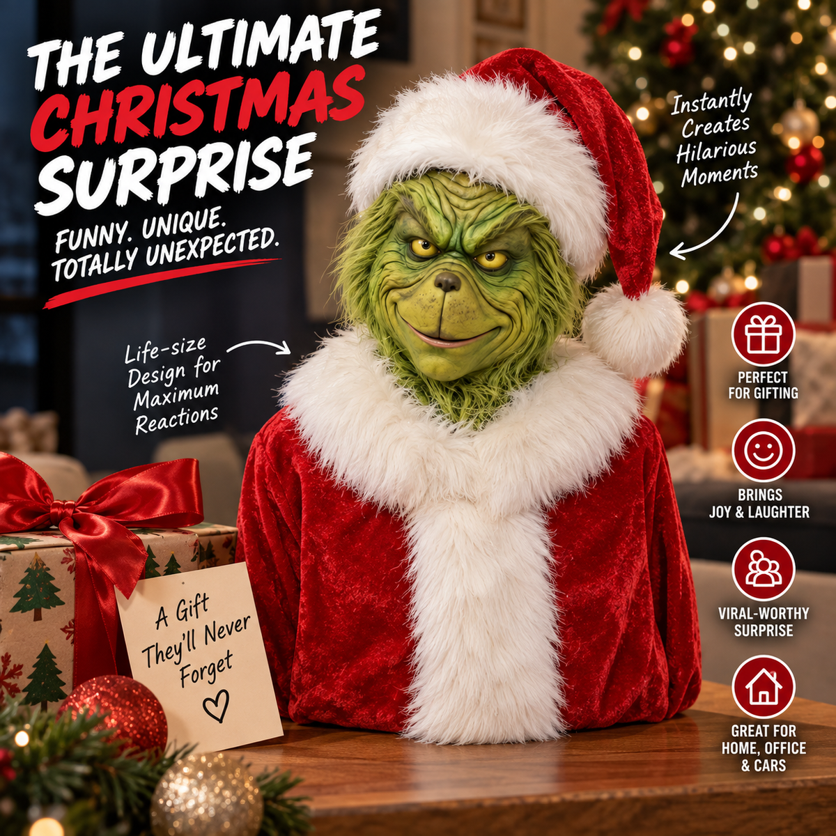 🚗 GrinchRide™ Remote-Controlled Christmas Car Prank – Animated Headrest Holiday Decoration