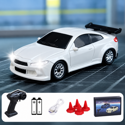 1:64 RC Drift Car, 2.4GHz Remote Control Racing Car with LED Headlights, Rechargeable Mini Drift Car with Traffic Cones, High-Speed Toy Car Gift for Kids & Adults