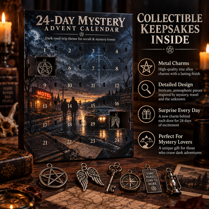 24-Day Mystery Advent Calendar, Collectible Metal Charm Countdown Box with Daily Surprise Keepsakes, Dark Gothic Road Trip Theme Christmas Gift for Mystery & Occult Lovers