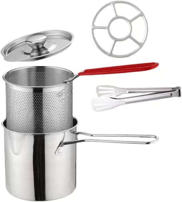 1 Set Stainless Steel Stock Fry Pot with Strainer Basket,Fry Pot with Basket and Lid for Frying Shrimp Chicken Fries
