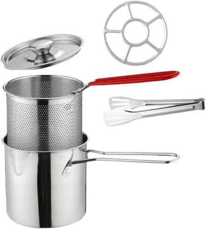 1 Set Stainless Steel Stock Fry Pot with Strainer Basket,Fry Pot with Basket and Lid for Frying Shrimp Chicken Fries