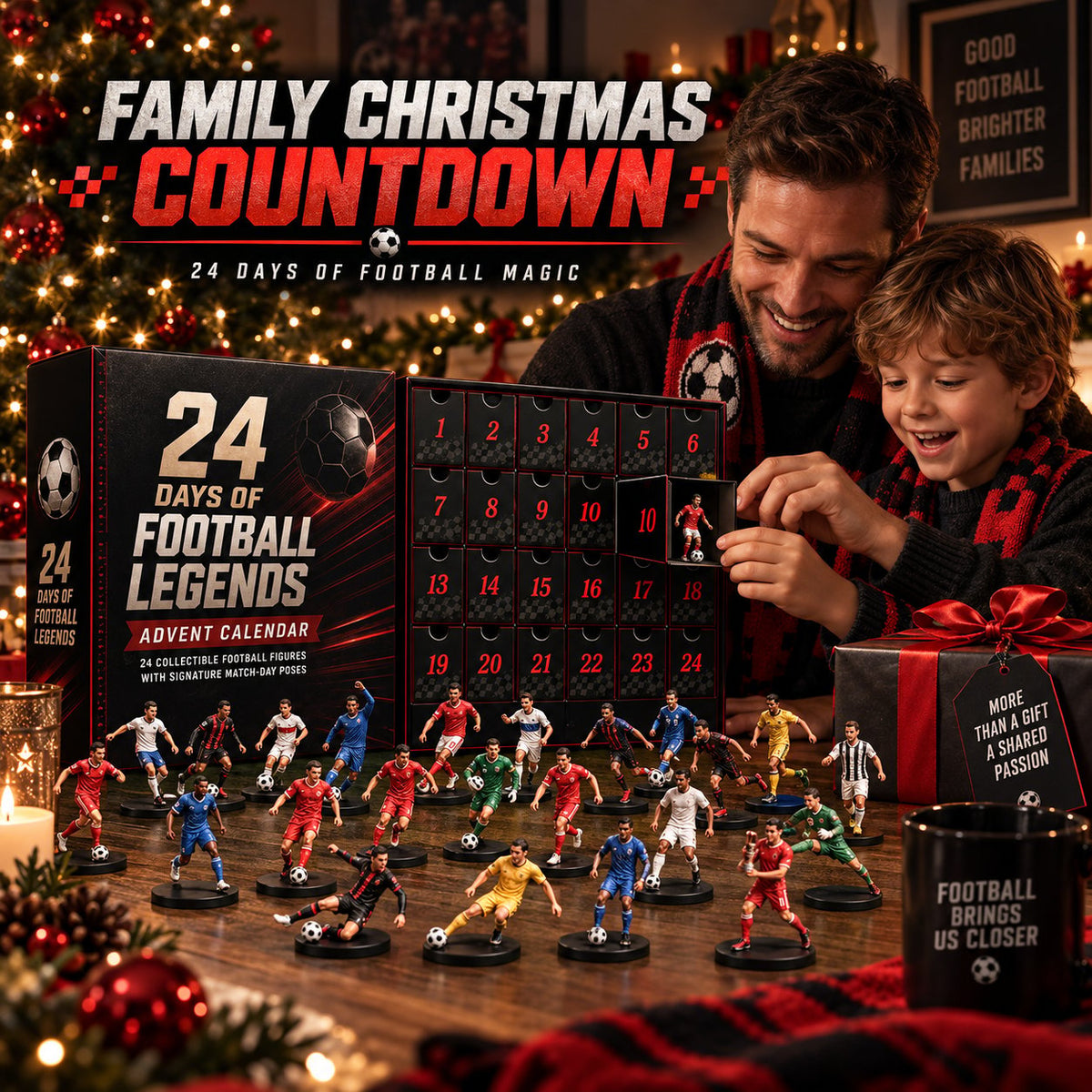 Family enjoying a 24-day football Christmas advent calendar